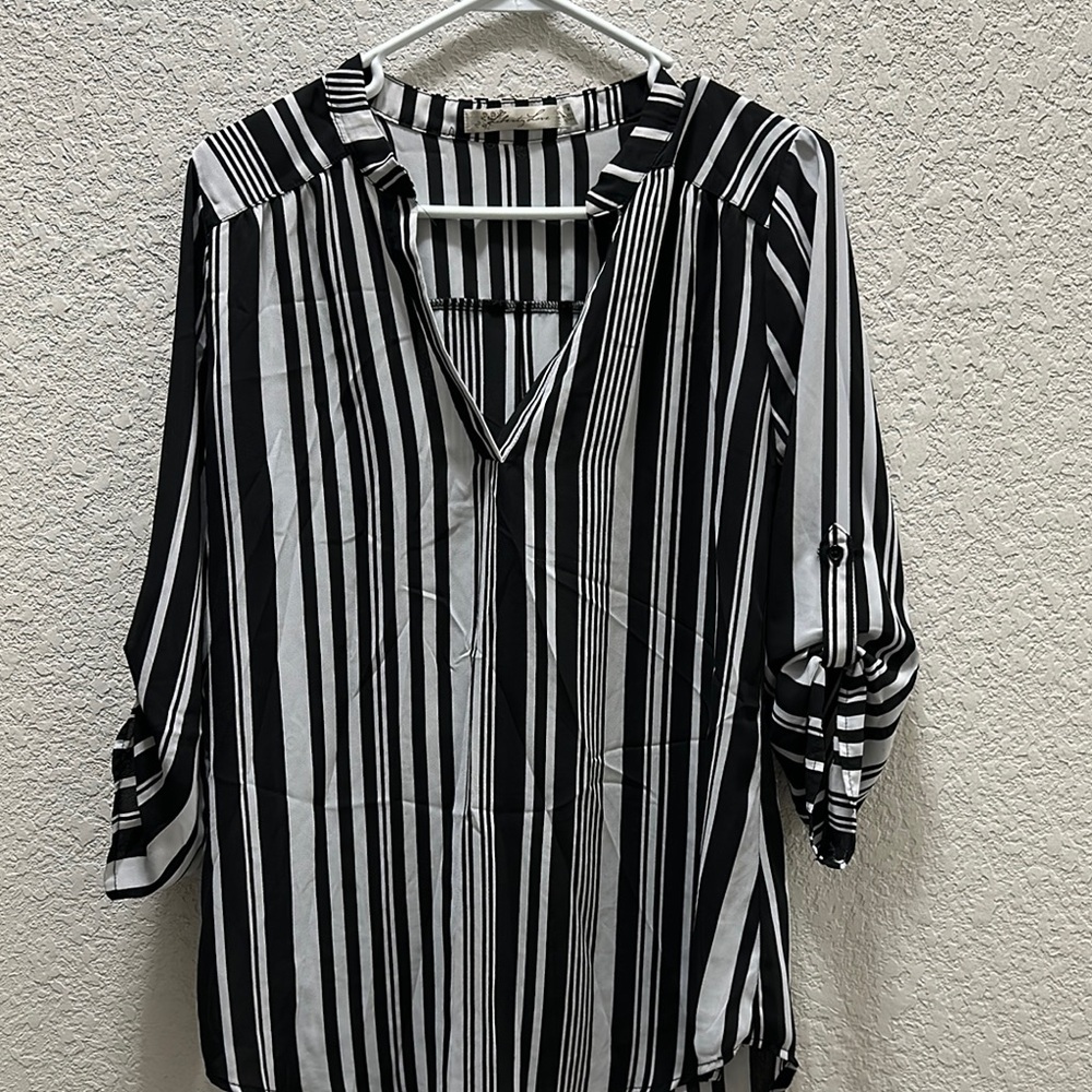 Black and White Striped Women's Top